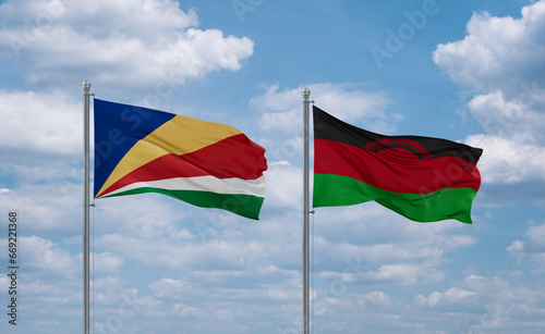 Malawi and Seychelles flags, country relationship concept