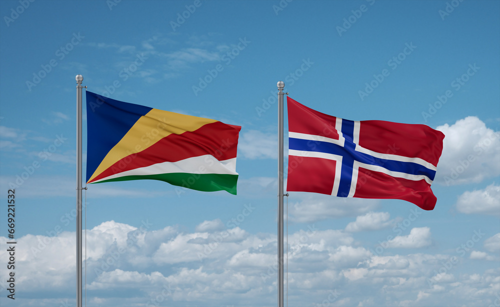 Norway and Seychelles flags, country relationship concept Norway and Seychelles flags, country relationship concept