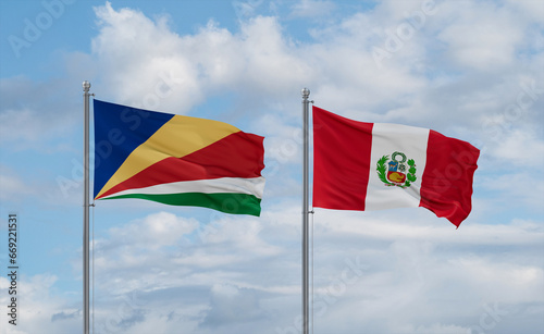 Peru and Seychelles flags, country relationship concept