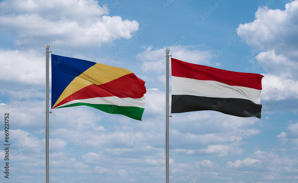 Yemen and Seychelles flags, country relationship concept