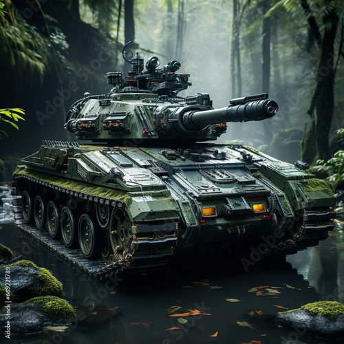 futuristic soviet tank in the forest on the way to the fronts, Ai generative photo