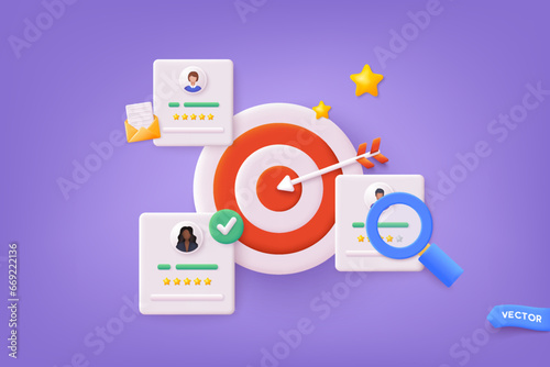 Vector Conceptual Illustration Hiring, Human Resources management. Employer hiring candidates. 3D Web Vector Illustrations.