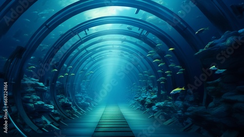 Underwater tunnel, underwater world