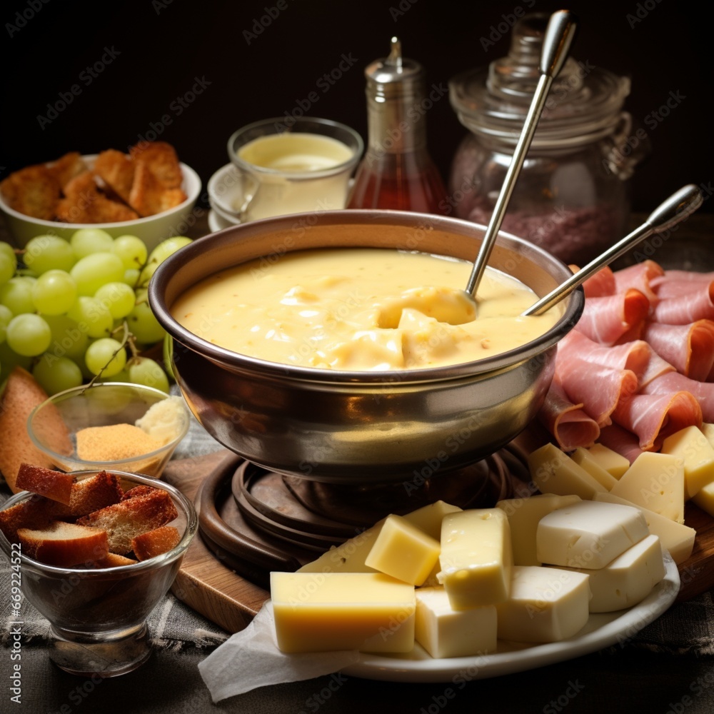 Bowl of fondue stock photo with forks cheese beautiful image Ai generated art Bowl of fondue stock photo with forks cheese beautiful image Ai generated art