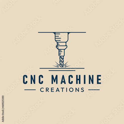 cnc machine modern technology logo line art vector illustration design photo