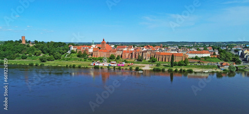 Beautiful architecture of Grudziadz with granaries at Wisla river, Poland
