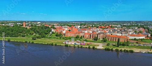 Beautiful architecture of Grudziadz with granaries at Wisla river, Poland
