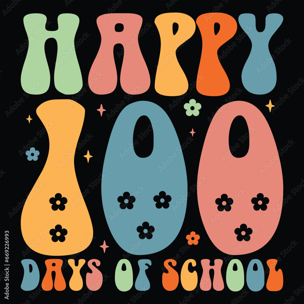 Happy 100 Days Of School Retro T-shirt Design Happy 100 Days Of School Retro T-shirt Design