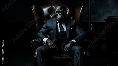 Portrait of a handsome businessman in a black suit with a cigarette in his hands © Aram