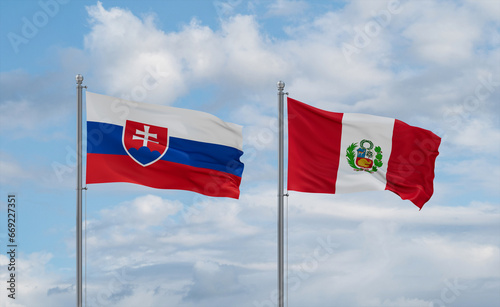 Peru and Slovakia flags, country relationship concept