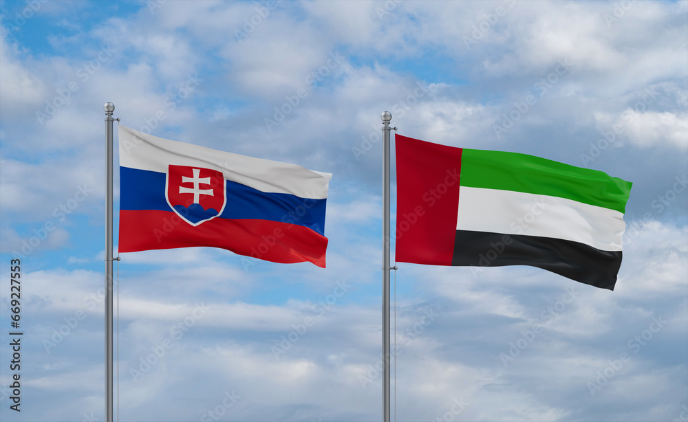 UAE and Slovakia flags, country relationship concept UAE and Slovakia flags, country relationship concept
