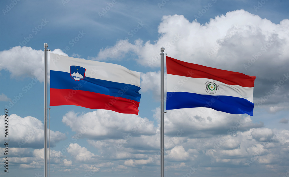 Paraguay and Slovenia flags, country relationship concept Paraguay and Slovenia flags, country relationship concept