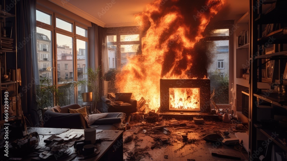 Interior of a burning apartment