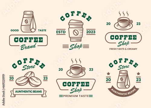 Coffee Shop Logos, Badges and Labels Design Elements set. Cup, coffee, cafe vintage style objects retro vector illustration bundle