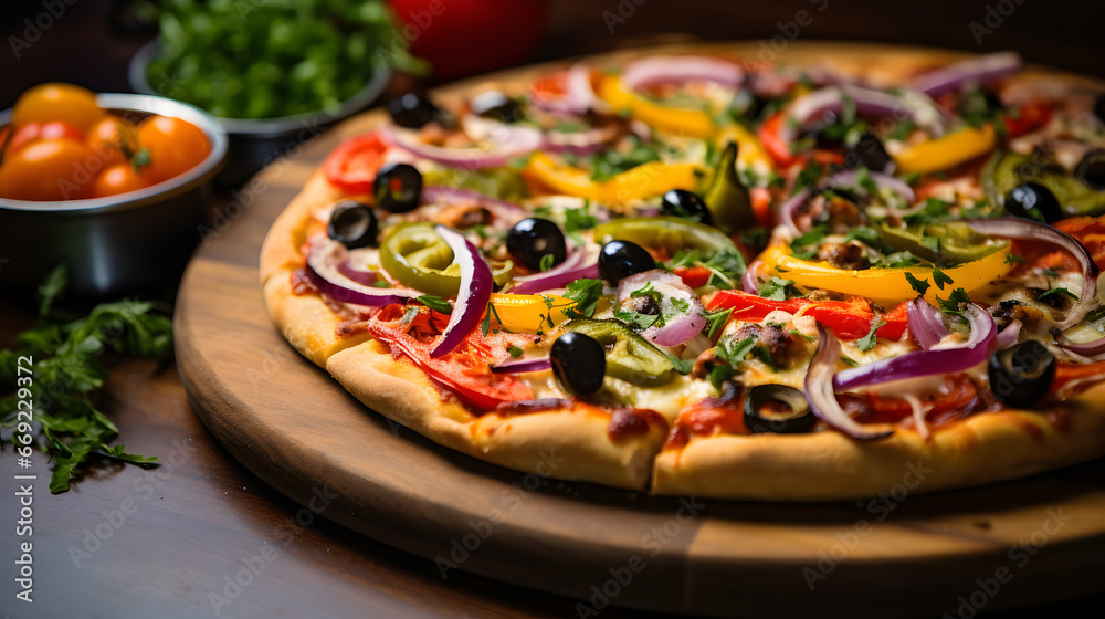 Beautiful tasty pizza with cheese and vegetables Beautiful tasty pizza with cheese and vegetables