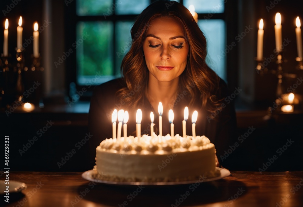 Beautiful thirty year old woman blow out the candles on her birthday cake. Make a wish. Young attractive girl is about to make a wish and blow all candles. Beautiful thirty year old woman blow out the candles on her birthday cake. Make a wish. Young attractive girl is about to make a wish and blow all candles.