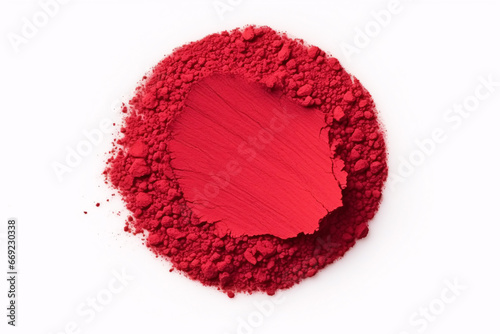 Rich crimson matte eyeshadow powder standing out on a snowy backdrop.