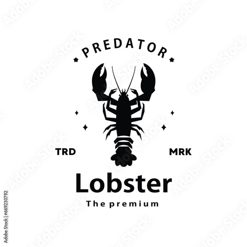 vintage retro hipster lobster logo vector outline silhouette art icon