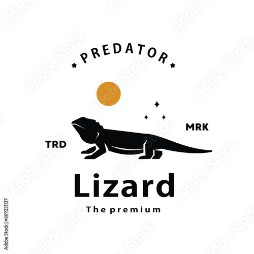 vintage retro hipster lizard logo vector outline silhouette art icon