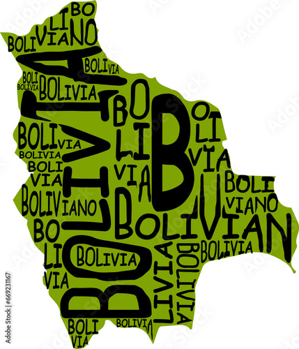 typographic map of bolivia green color photo