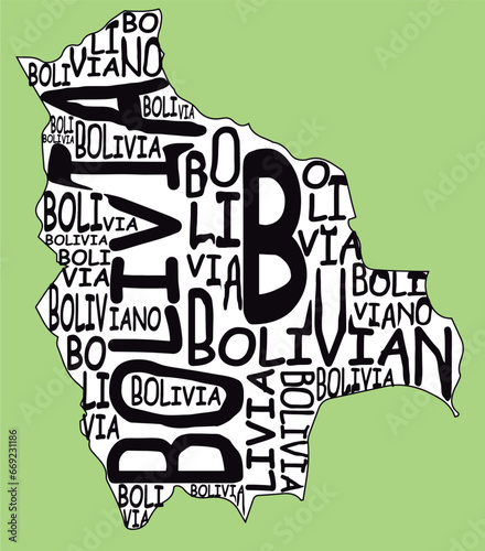 typographic vector map of Bolivia with green background photo