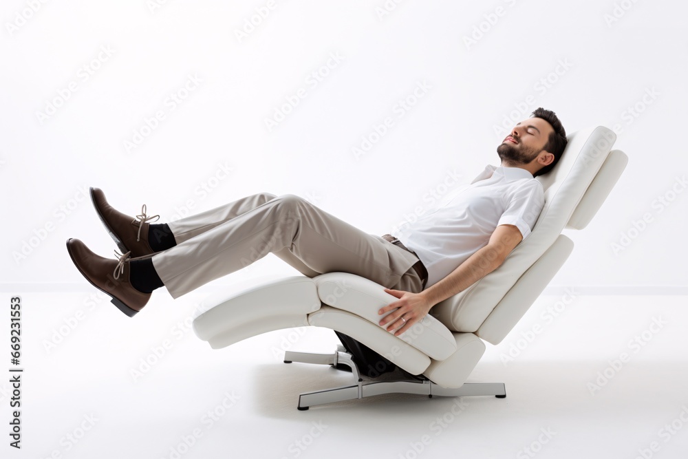 A handsome chap extends in an armchair against a pallid backdrop. A handsome chap extends in an armchair against a pallid backdrop.