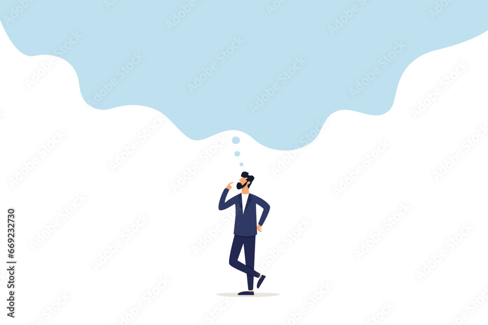 Concepts of big thinking, imagination and creativity, smart businessman thinking in a big bubble. Concepts of big thinking, imagination and creativity, smart businessman thinking in a big bubble.