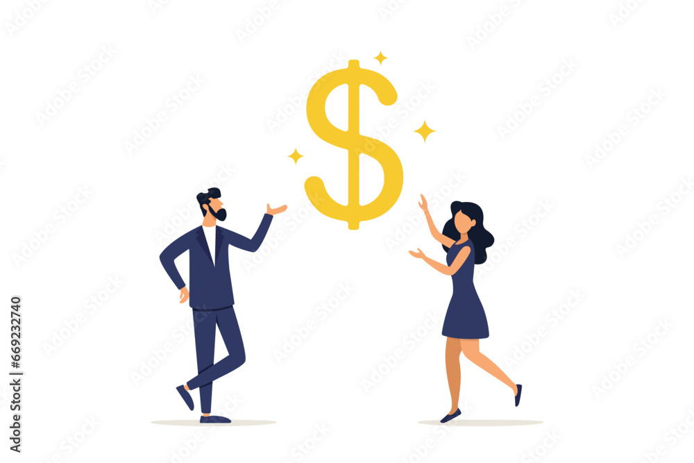 Income and savings concept. Money advice or financial advisor, investment consultant offering advice on asset management to make a profit from investing, giving advice on dollar money Income and savings concept. Money advice or financial advisor, investment consultant offering advice on asset management to make a profit from investing, giving advice on dollar money