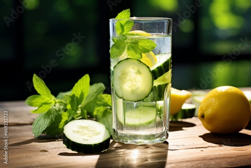 A Healthy and Hydrating Lemon Cucumber Water Served on a Sunny Summer Day