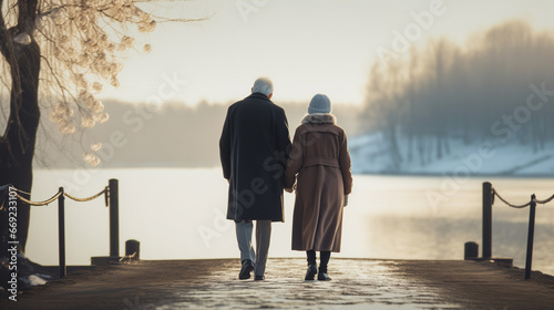 old couple walking in the park