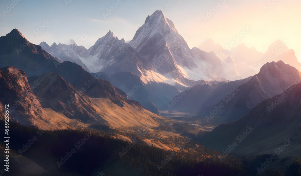 Beautiful mountain landscape. Sunrise over the mountains.