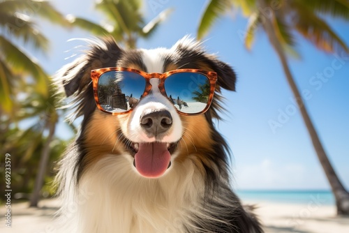 dog on the beach with sunglasses © Vasili