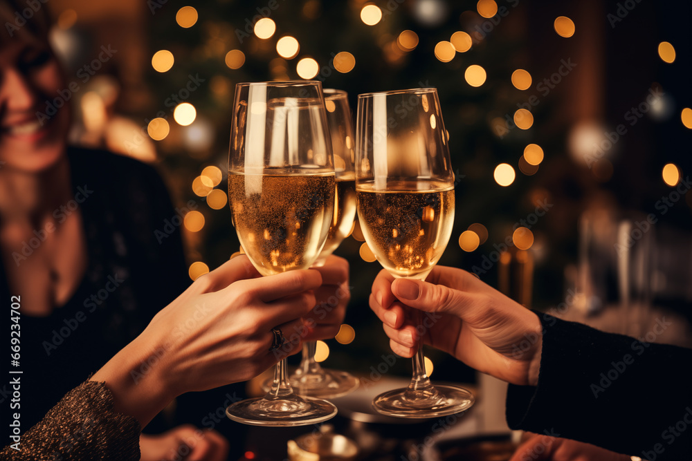 Business people toasting champagne flutes while celebrating Christmas