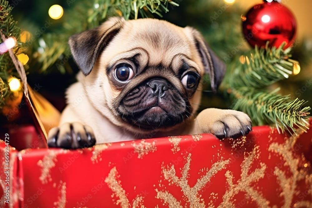 puppy with christmas gift