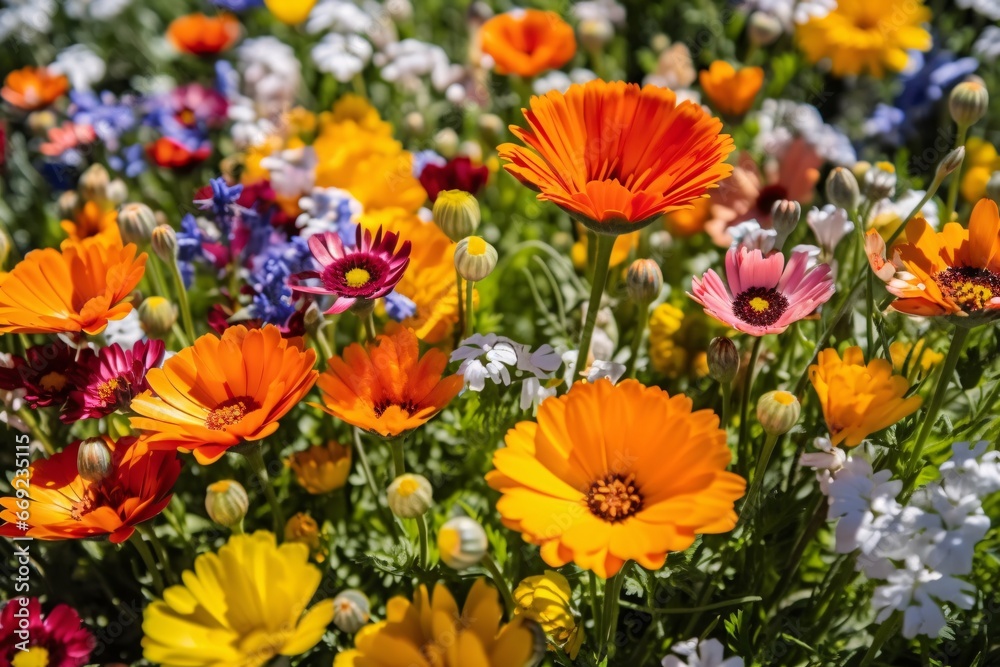 Colorful flowers blooming in the garden on a sunny day. Colorful flowers blooming in the garden on a sunny day.