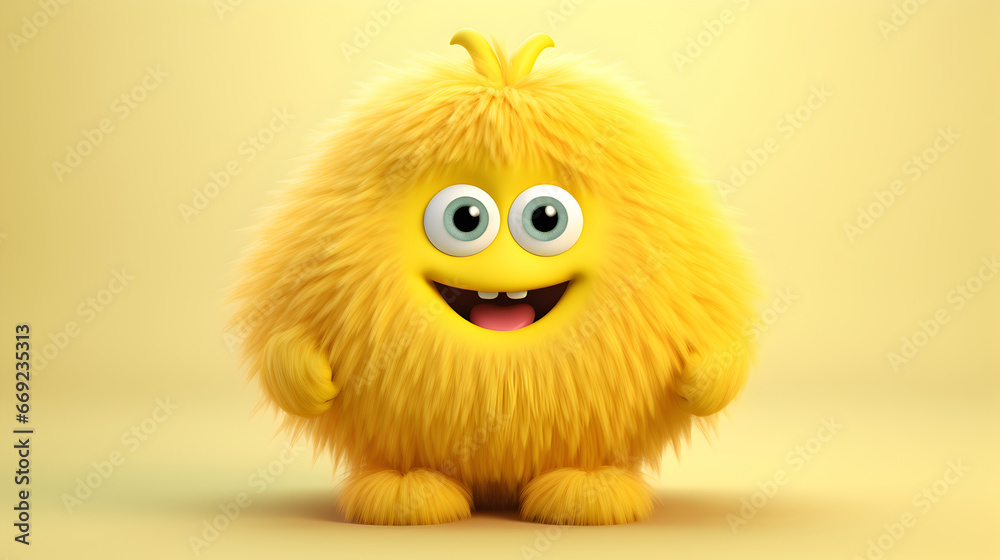 Cute furry yellow monster 3D cartoon character Cute furry yellow monster 3D cartoon character