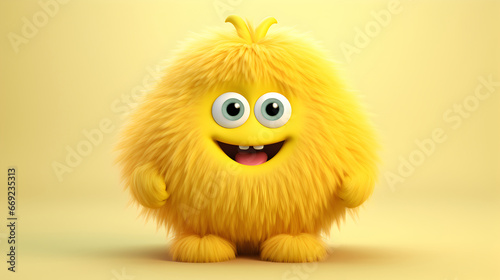 Cute furry yellow monster 3D cartoon character