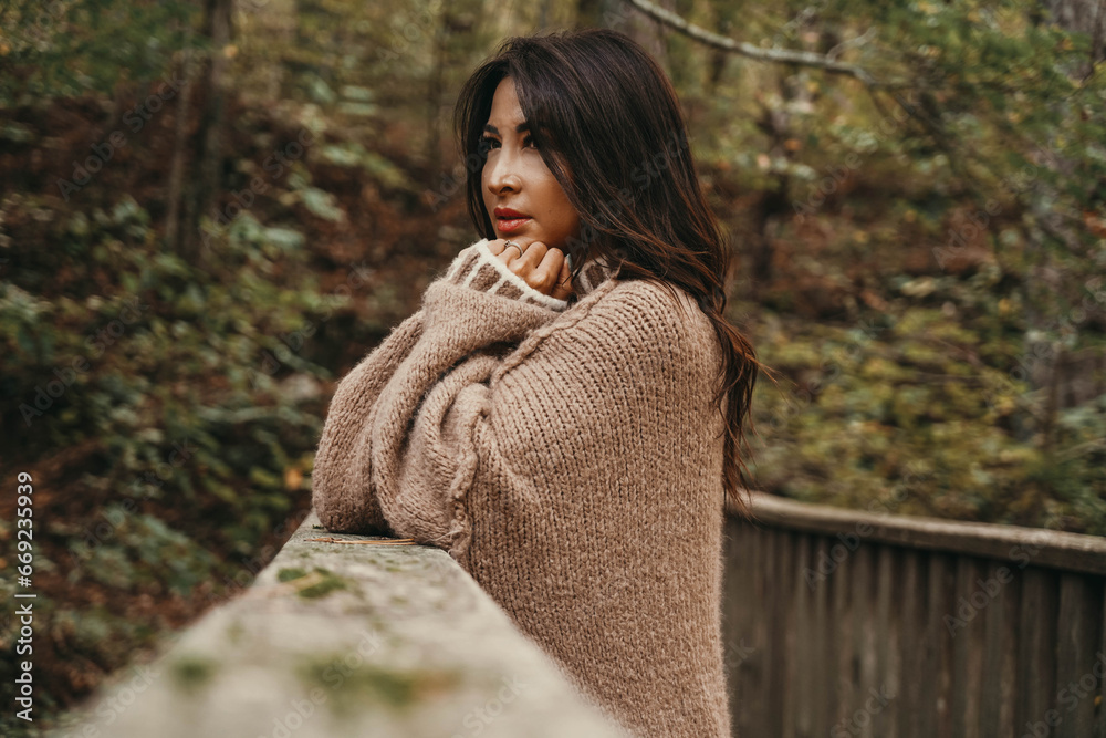 Autumn portrait of a beautiful brunette woman wearing a sweater Autumn portrait of a beautiful brunette woman wearing a sweater