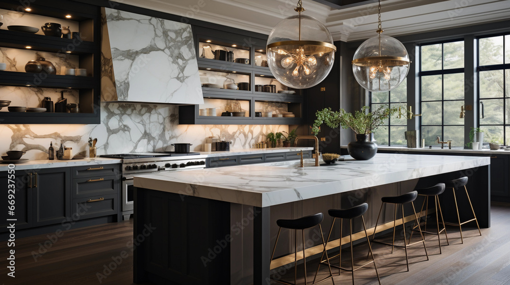 Beautiful kitchen interior with marble features Beautiful kitchen interior with marble features