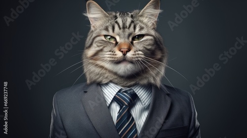 Cat boss businessman journalist politician waering tie jacket suit wallpaper background  © Irina