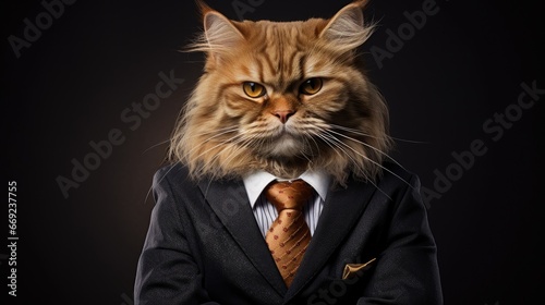 Cat boss businessman journalist politician waering tie jacket suit wallpaper background  © Irina