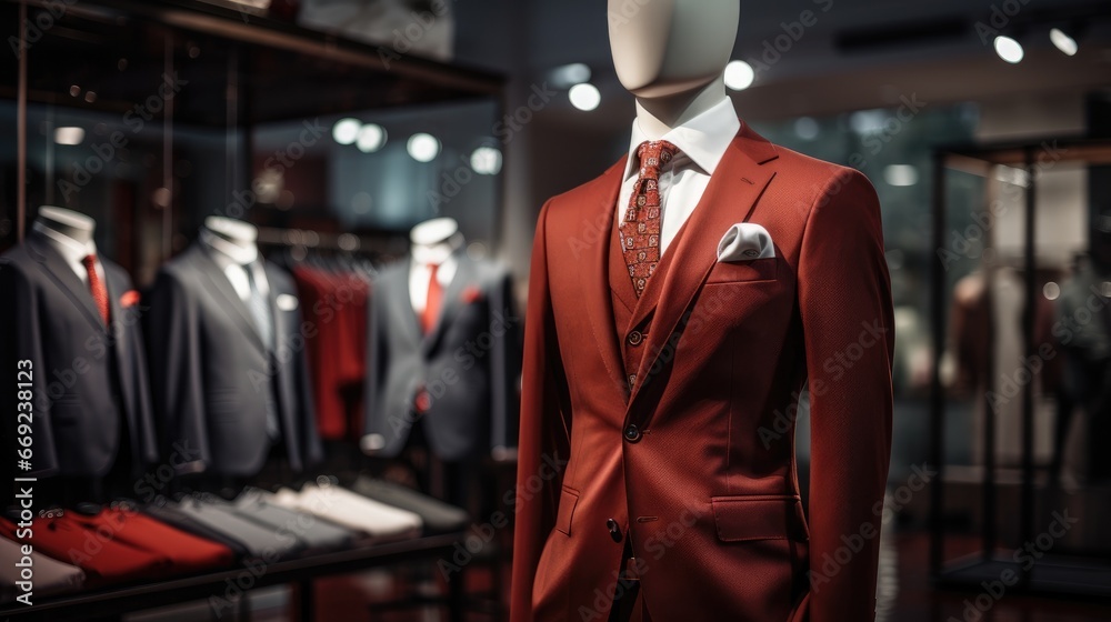 Man casual expensive jacket suit mannequin in luxury store wallpaper background Man casual expensive jacket suit mannequin in luxury store wallpaper background