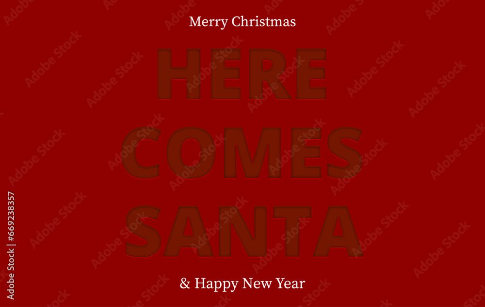 Christmas card, Here comes Santa card, letterpress style Christmas card, Here comes Santa card, letterpress style