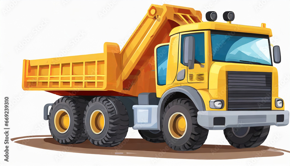 articulated construction truck cartoon on white background generative ai