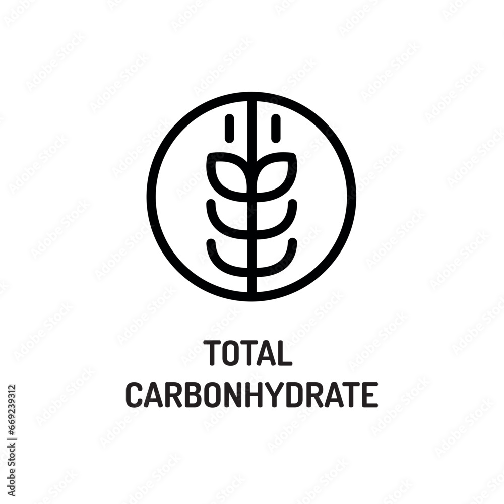 Total carbohydrates line black icon. Nutrition facts.