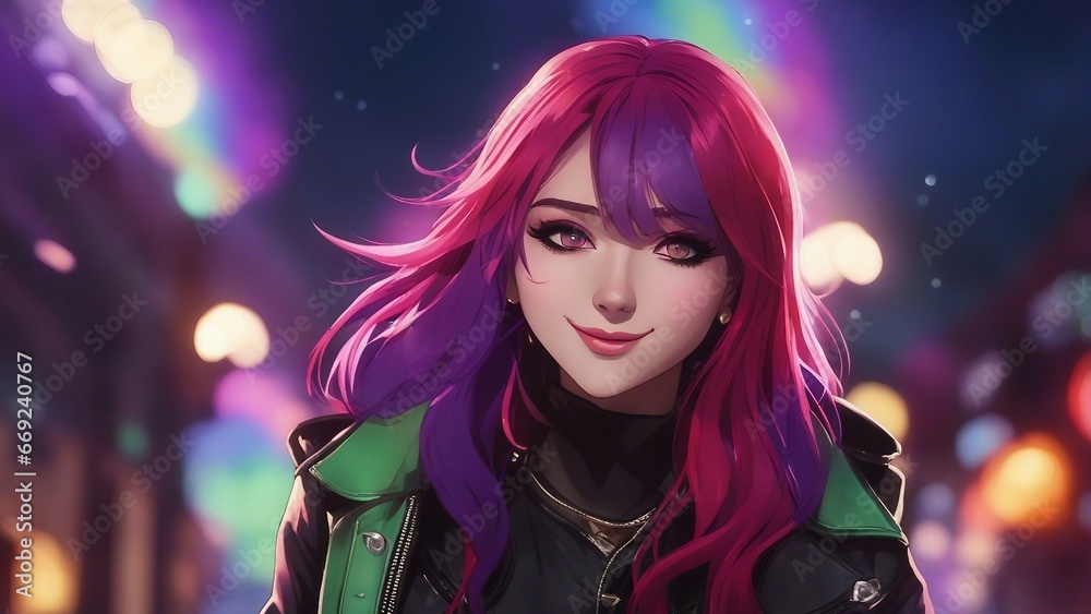 anime cartoon inspired anime _ A lovely anime girl in colorful smoke, grinning and looking at the camera. anime cartoon inspired anime _ A lovely anime girl in colorful smoke, grinning and looking at the camera.