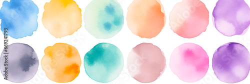 Soft watercolor blotches in soft pastel colors. Long watercolor banner AI generated content.