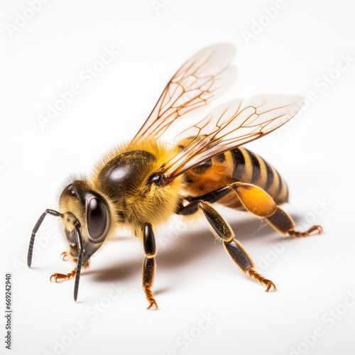 Close up shot of a bee. Isolated on white background