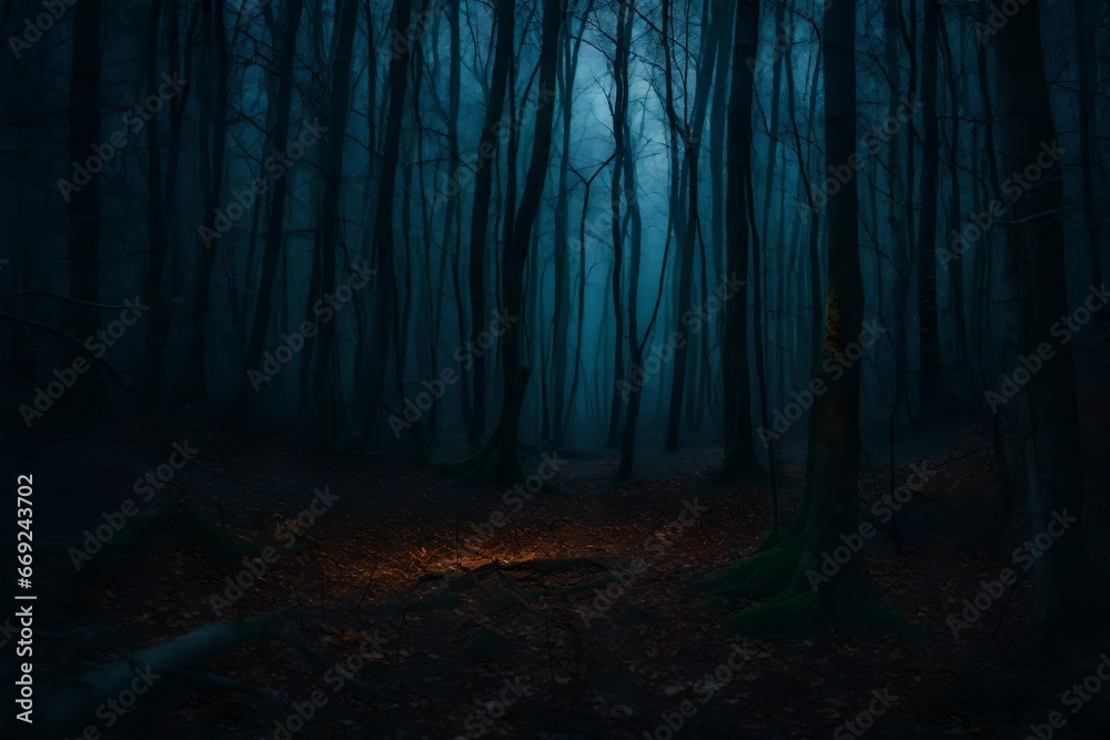 Fototapeta premium A realistic, eerie, and scary woodland at night