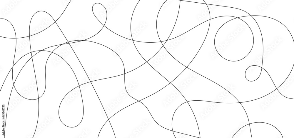 Random line pattern background. Decorative pattern with tangled curved lines. Random chaotic lines abstract geometric pattern vector background. - obrazy, fototapety, plakaty 
